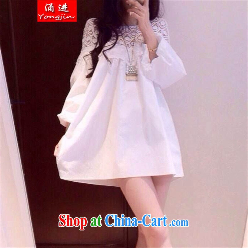 The 2015 summer new loose the Code women and indeed increase edition leisure white dresses lace stitching 100 ground graphics thin skirt 9927 white XXXL 170 - 210 jack, Chung, and shopping on the Internet