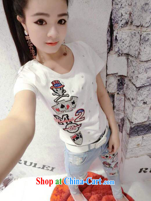 Blue's European site spring and summer with new stylish to manually staple drill poker T-shirt + jeans Kit white S pictures, price, brand platters! Elections are good character, the national distribution, so why buy now enjoy more preferential! Health