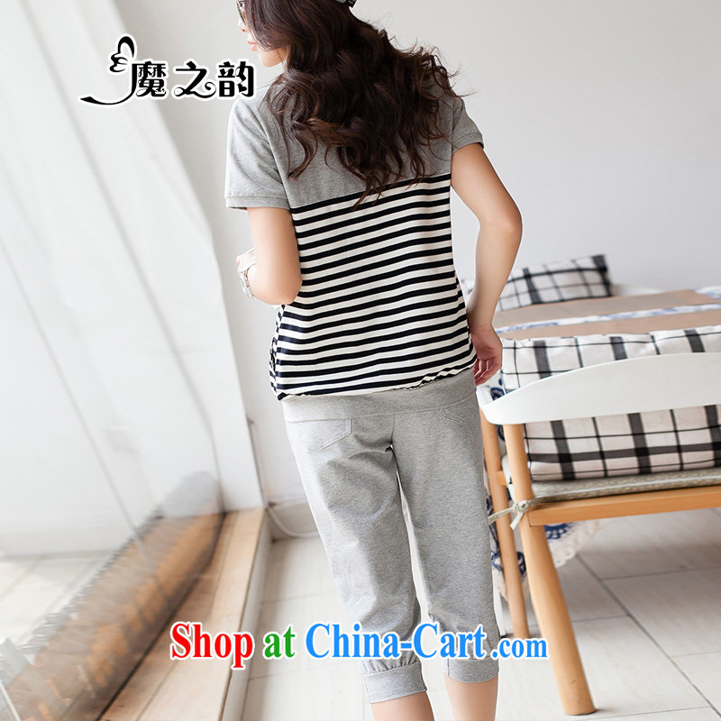 Magic of the new, larger female and indeed the sport and leisure package stripes short-sleeve T-shirt + 7 sub-castor pants 85,388 gray XXXL, magic of the Rhine, shopping on the Internet