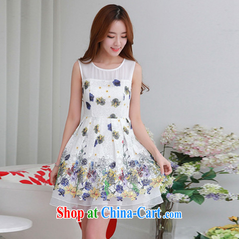 Land is the Yi 2015 summer new Korean version of the greater code female thick MM round-collar sleeveless lace the Stamp Duty stitching snow woven dresses 11,120 yellow XXXXL, land is still the garment, shopping on the Internet
