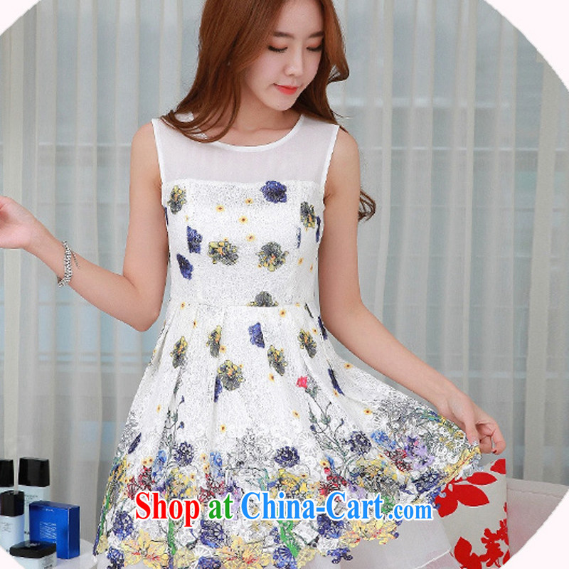 Land is the Yi 2015 summer new Korean version of the greater code female thick MM round-collar sleeveless lace the Stamp Duty stitching snow woven dresses 11,120 yellow XXXXL, land is still the garment, shopping on the Internet
