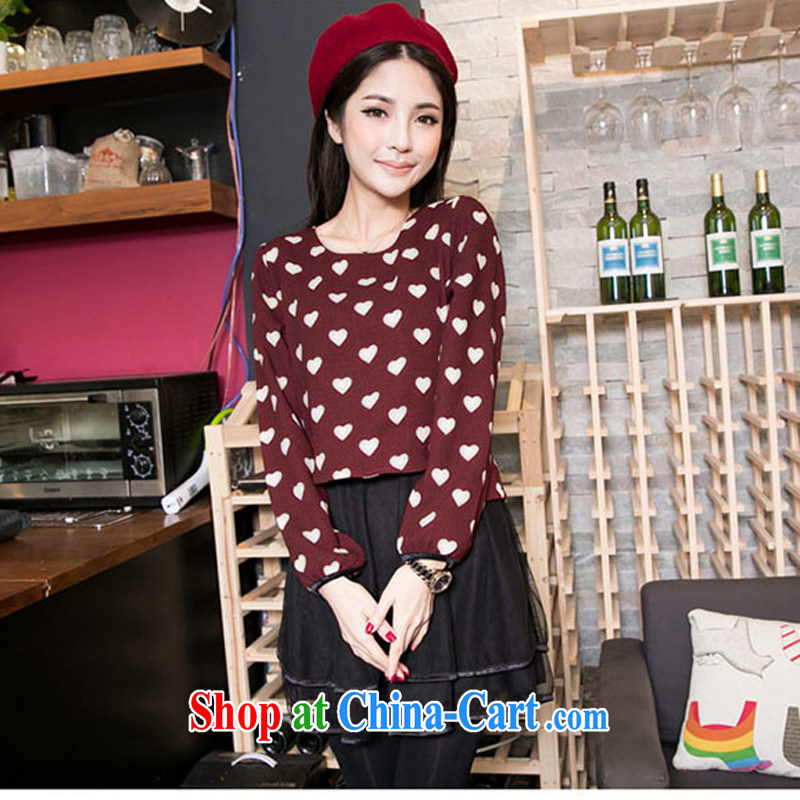 2015 new, larger female spring 200 Jack thick sister graphics thin and thick and Korean leave of two in love, dresses girls thick mm autumn sun poverty maroon 4 XL (recommended weight 190 - 220), HAPPY HUT, shopping on the Internet