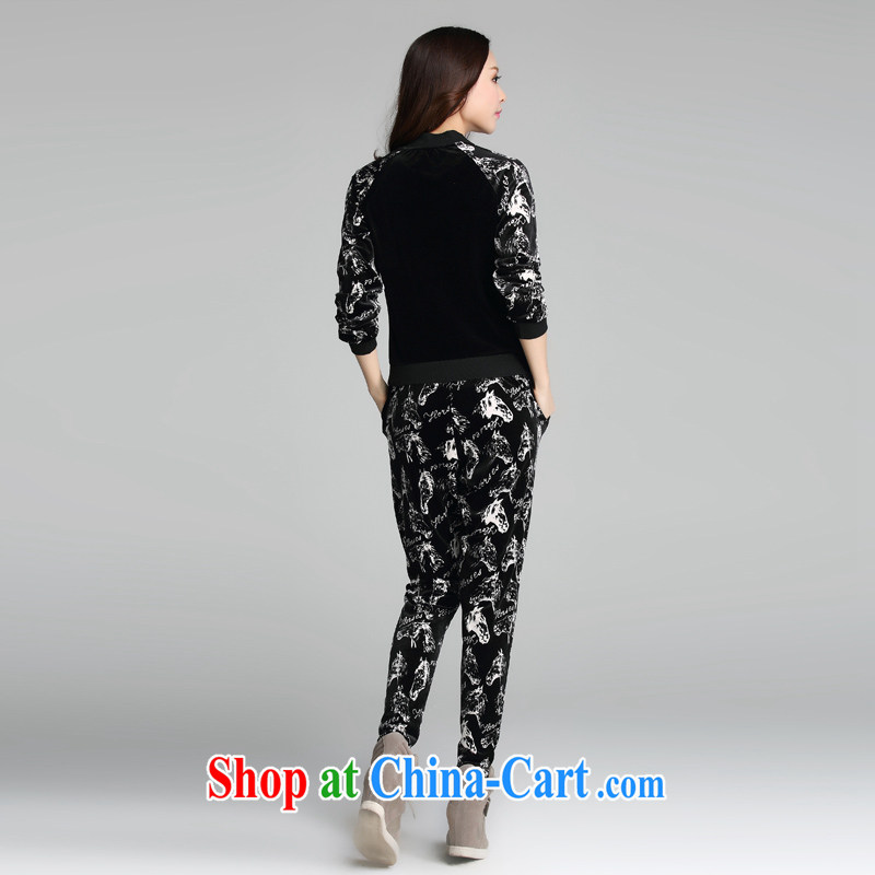 Loved spring new thick mm XL girls pants sweater casual women set two-piece 3690 black 4XL, loved (Tanai), and shopping on the Internet