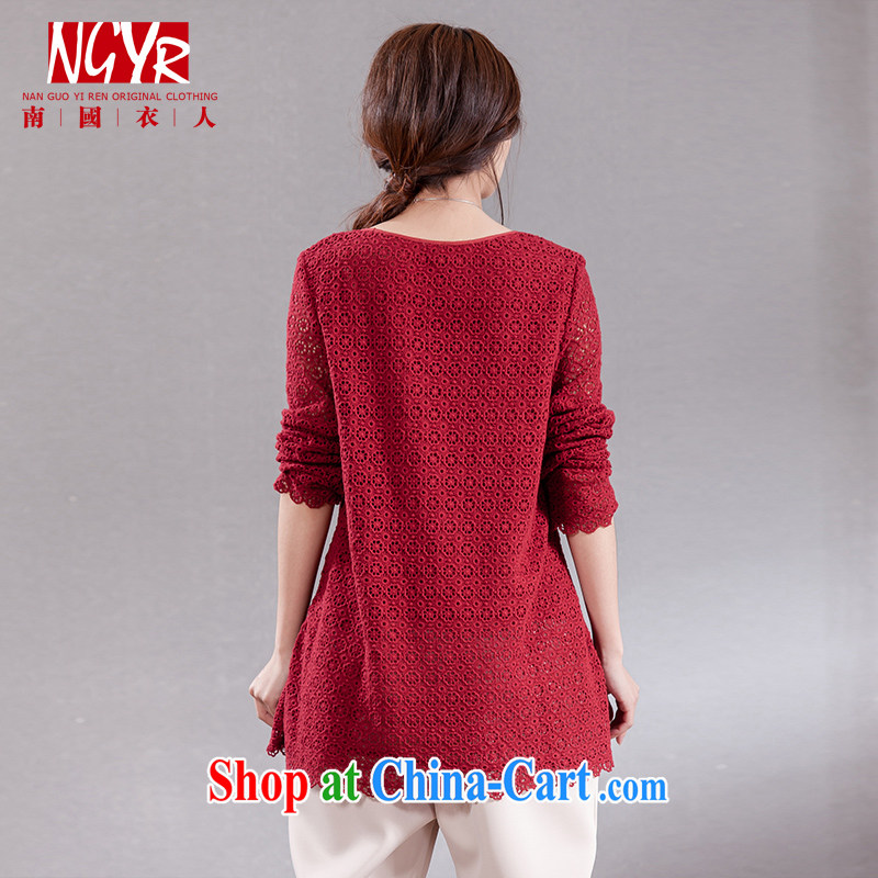 Xiao Nan Guo Yi, ensure that a receipt to the Code the commission cotton dress hook flower Openwork double the yarn long-sleeved T-shirt loose female Red L (chest of CM 108, Xiao Nan Guo Yi People, shopping on the Internet