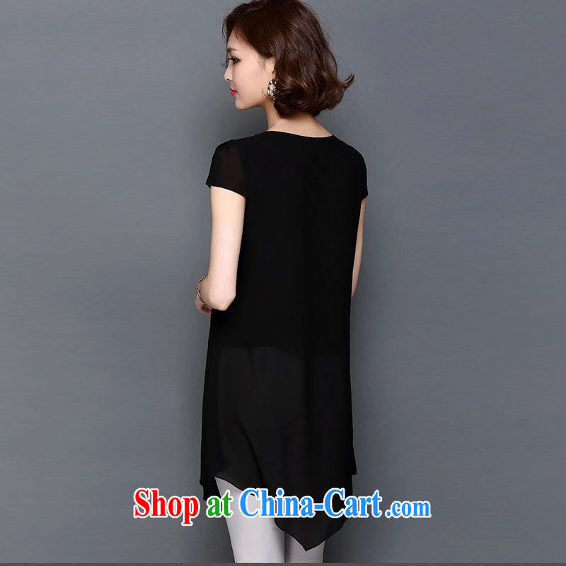 Hsichih source 2015 spring and summer with new, larger female in short about 100 in a long, snow-woven short sleeve shirt T female noble black XXXL Hsichih, source, and shopping on the Internet