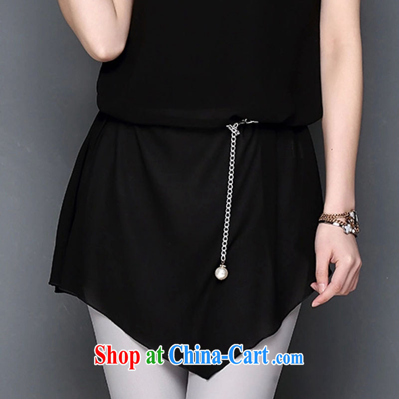 Hsichih source 2015 spring and summer with new, larger female in short about 100 in a long, snow-woven short sleeve shirt T female noble black XXXL Hsichih, source, and shopping on the Internet