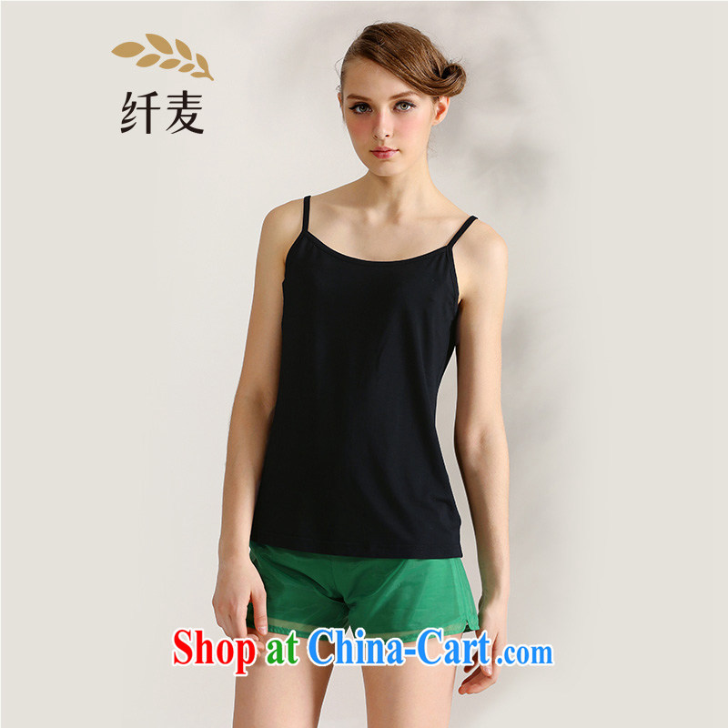The Mak larger girls with 2015 summer new thick mm stylish 100 ground solid color straps shirt 652034012 black 3 XL