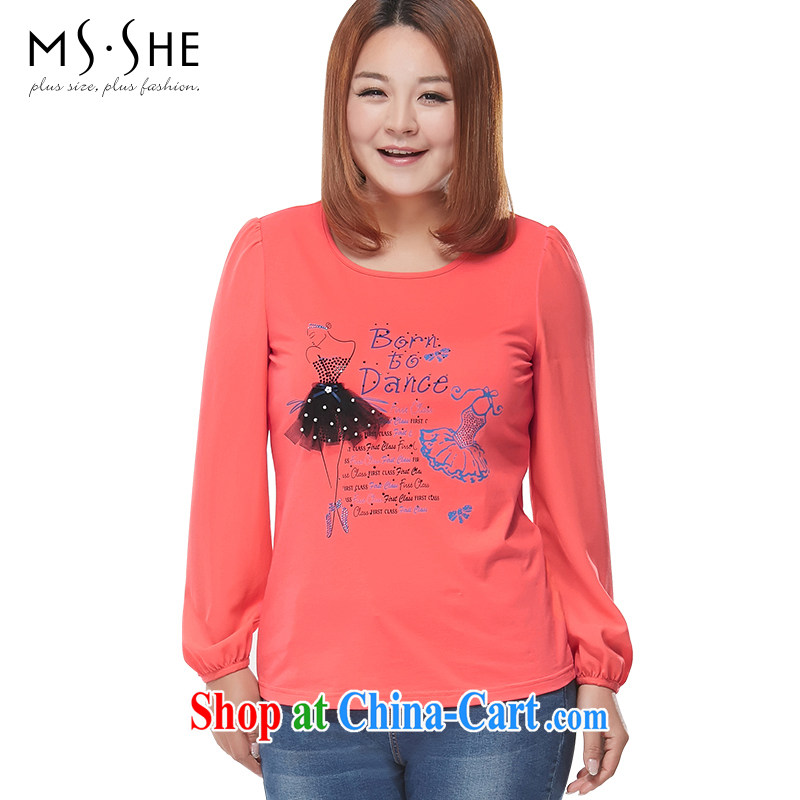 MSSHE XL women 2015 spring snow stamp duty woven stretch cotton long-sleeved round-collar T pension 2668 white 5 XL, Msshe, shopping on the Internet