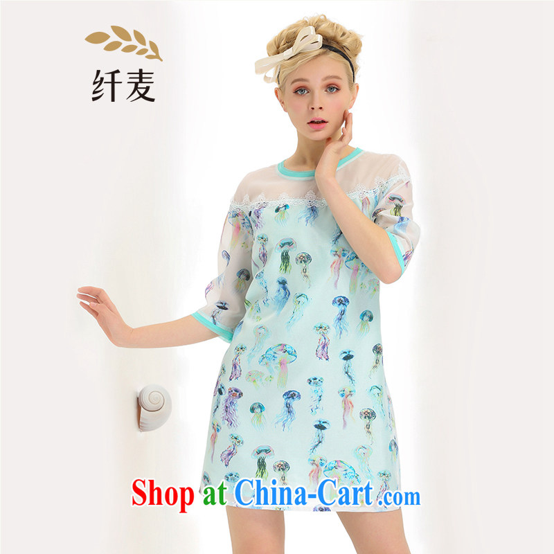 The Mak is the girls with 2015 summer new thick mm jellyfish stamp short-sleeved dress 652103112 green 2 XL