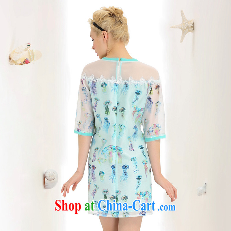 The Mak is the girls with 2015 summer new thick mm jellyfish stamp short-sleeved dress 652103112 green 2 XL, former Yugoslavia, Mak, and shopping on the Internet