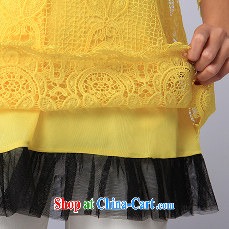 Speaking at 2015 spring and summer new, larger lace Openwork 7 snow cuff woven shirts, long-neck lace shirt yellow XXXXL, language, and, on-line shopping