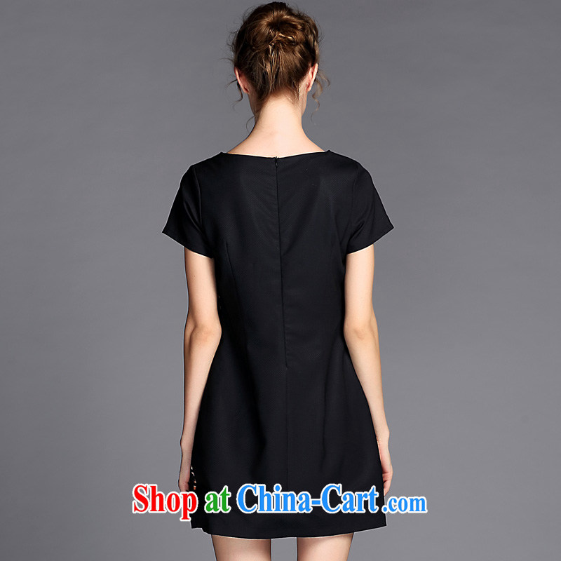 Connie's dream European and American high-end and indeed increase, female 200 Jack 2015 summer new stylish key stamp graphics thin style short-sleeved dresses G 066 black XXXXXL, Connie dreams, shopping on the Internet