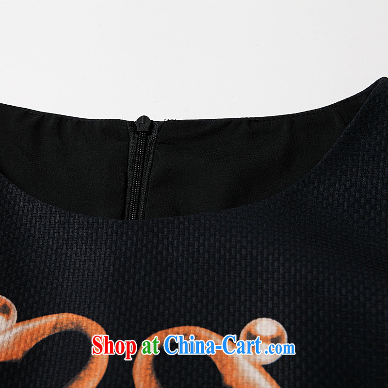 Connie's dream European and American high-end and indeed increase, female 200 Jack 2015 summer new stylish key stamp graphics thin style short-sleeved dresses G 066 black XXXXXL, Connie dreams, shopping on the Internet