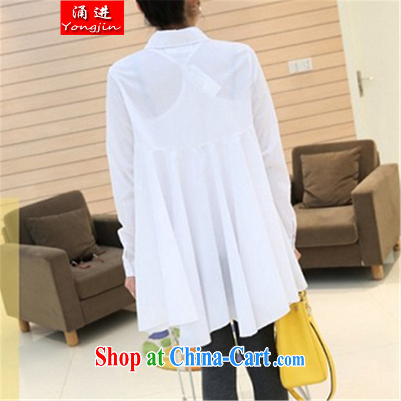 The 2015 summer new, loose the code female roll collar, long, high-waist shirt long-sleeved 100 ground leisure increase edition T-shirt 802 white XXXL, Chung, and shopping on the Internet