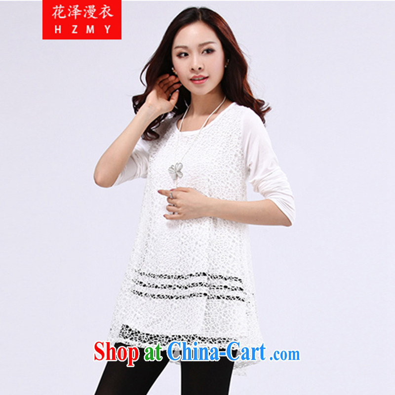 Take, diffuse Yi 2015 spring new thick mm video thin, long lace long-sleeved snow woven shirts larger female white XXXXL