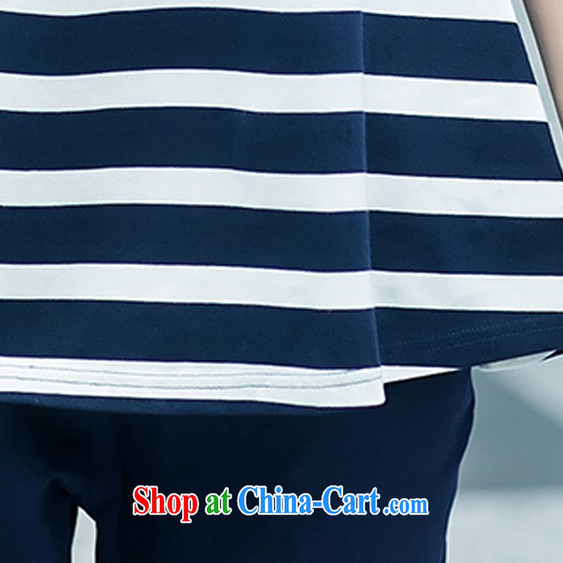 Adjourned accordingly at five minutes to the United States, women with thick MM summer 2015 Korean version of the new, the sister is indeed a short-sleeved shirt T 7 pants striped cotton leisure suite 8001 Blue Kit XXXXL. To us, shopping on the Internet