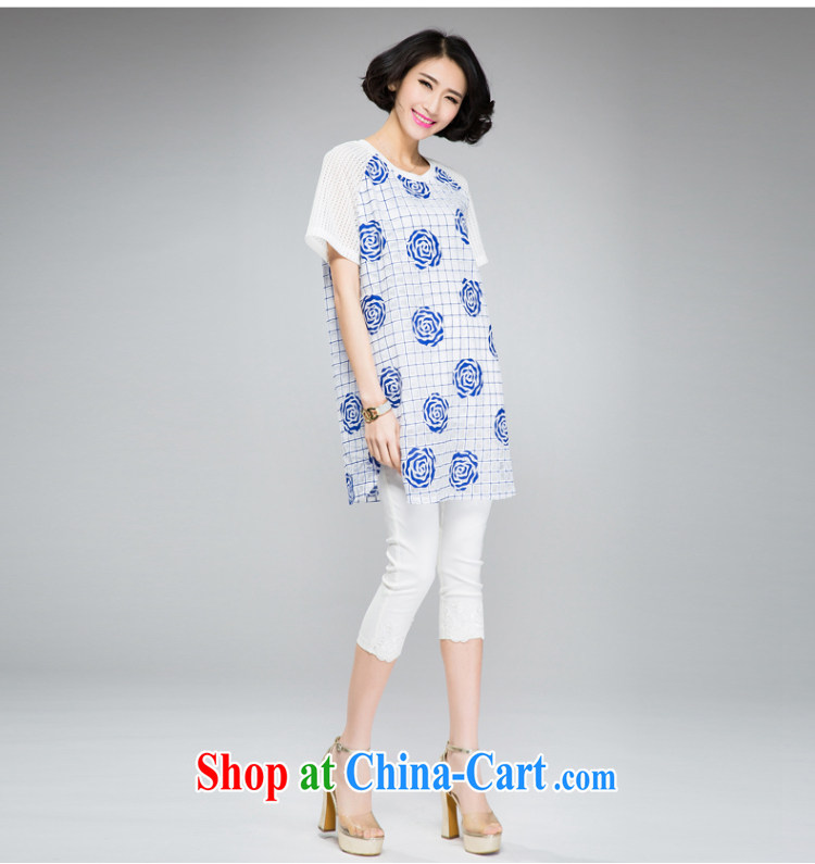 Eternal-soo and indeed increase, female, long T-shirt 2015 summer wear thick, graphics thin thick sister new Korean fashion blossoms loose round collar T-shirt blue 4 XL pictures, price, brand platters! Elections are good character, the national distribution, so why buy now enjoy more preferential! Health