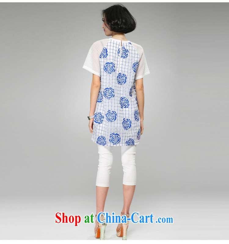 Eternal-soo and indeed increase, female, long T-shirt 2015 summer wear thick, graphics thin thick sister new Korean fashion blossoms loose round collar T-shirt blue 4 XL pictures, price, brand platters! Elections are good character, the national distribution, so why buy now enjoy more preferential! Health