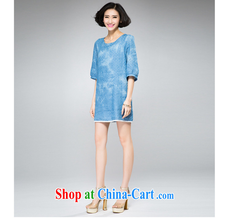 Eternal show the code women's clothing dresses 2015 spring and summer wear thick sister new, thick, graphics thin girls with long, water wash denim Openwork bubble sleeve T-shirt dress with light blue jeans blue 4 XL pictures, price, brand platters! Elections are good character, the national distribution, so why buy now enjoy more preferential! Health