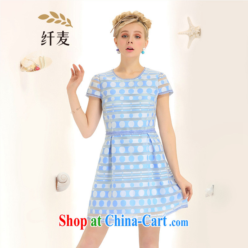 The Mak is the adolescent girls with 2015 summer new thick mm stylish wave point short-sleeved dress 652103070 blue-and-white wave point XL