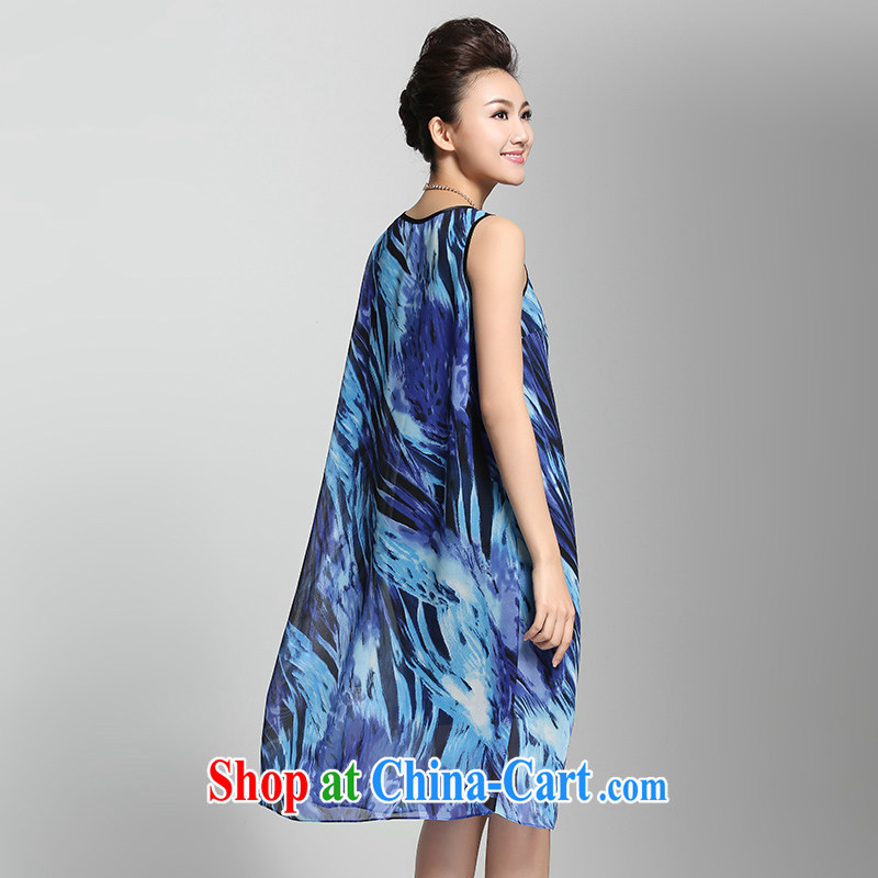 The Mak is the women's clothing 2015 summer new thick mm stylish and elegant blue fancy dress 952103057 blue 3 XL, former Yugoslavia, Mak, and shopping on the Internet