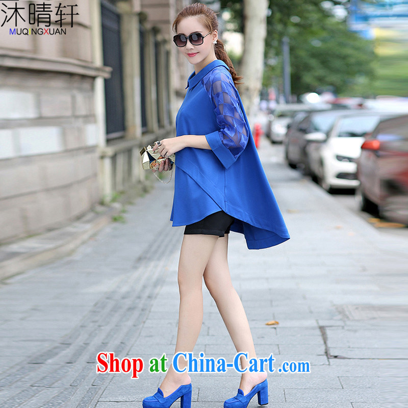 Mu Qing Xuan 2015 spring and summer with new Korean version web yarn large, female loose shirt thick girls with graphics thin, T-shirt, blue XL - recommendations 135 - 155 jack wear, Mu Qing Xuan (MUQINGXUAN), online shopping