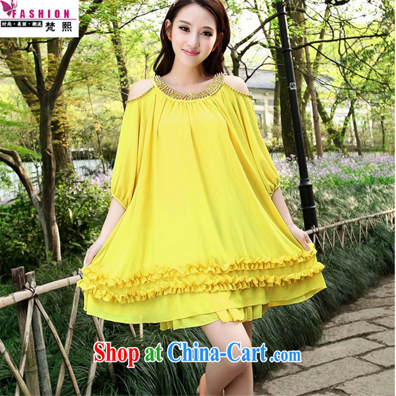 Van Gogh Hee-thick sister Korean loose the fat XL female snow woven dresses summer rivets decorative skirt flows (the belt) rose red M, Van Gogh-hee, shopping on the Internet