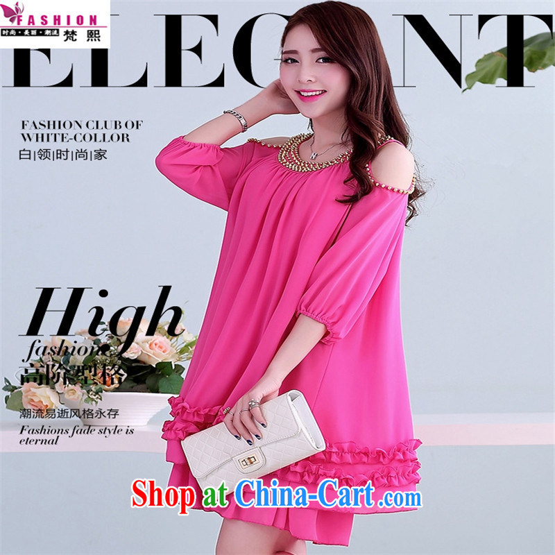 Van Gogh Hee-thick sister Korean loose the fat XL female snow woven dresses summer rivets decorative skirt flows (the belt) rose red M, Van Gogh-hee, shopping on the Internet