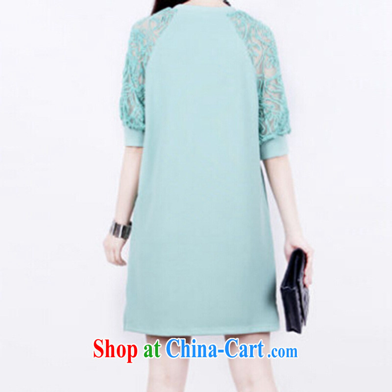 She concluded her card thick girls with graphics thin, 2015 Korean version of the greater, lace-covered shoulders dress loose T-shirt, sleeve 100a female long light green XXL 115 to 125 jack to wear, she concluded her card (SHAWADIKA), online shopping