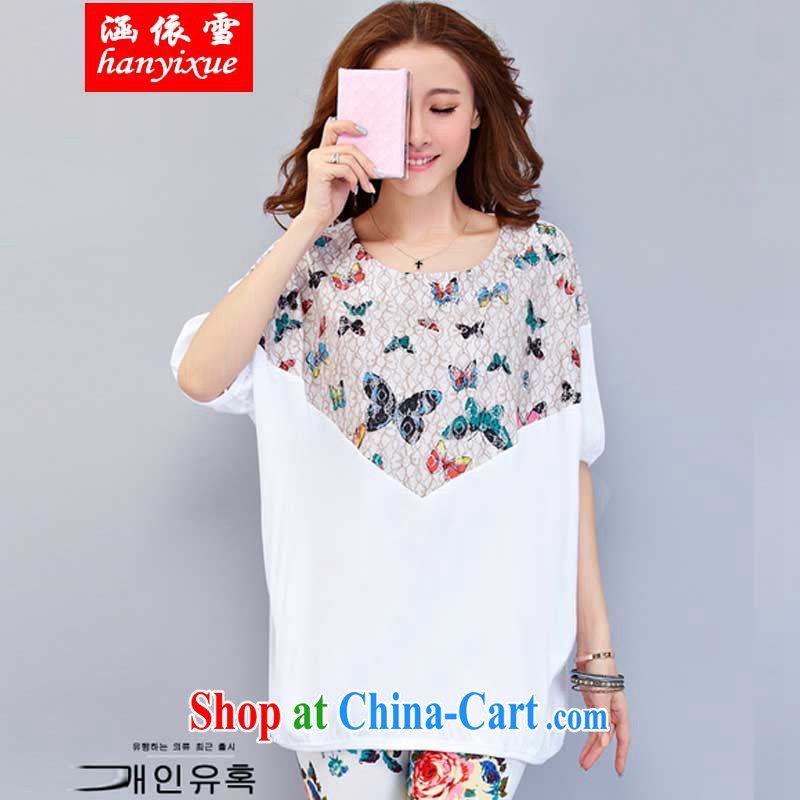 covered by snow in accordance with larger female cotton loose T-shirt and FAT and FAT mm summer sport and leisure Package white XXXXL, covered in snow, and shopping on the Internet