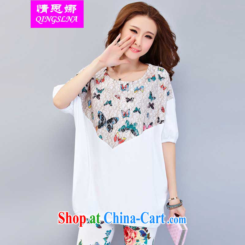 The love of summer 2015 new larger female cotton loose T-shirt and FAT and FAT mm summer sport and leisure Package white XXXXL