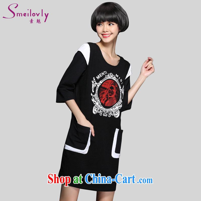 Director of thick sister 200 jack and indeed increase, female fat MM spring loaded short-sleeve graphics thin ice woven dresses relaxed version 2825 Black Large Number 4 XL 180 Jack left and right