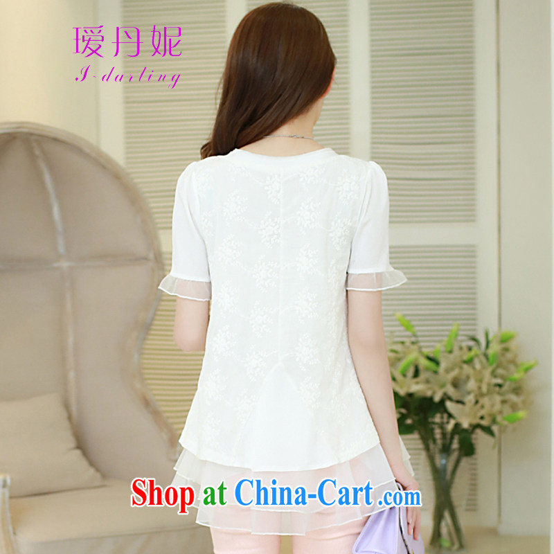 Aihui Denise 2015 spring new European root yarn stitching loose the code short-sleeve snow woven shirts girls cotton Lace Embroidery T shirt shirt female C 01 white XL Aihui, Denise, shopping on the Internet