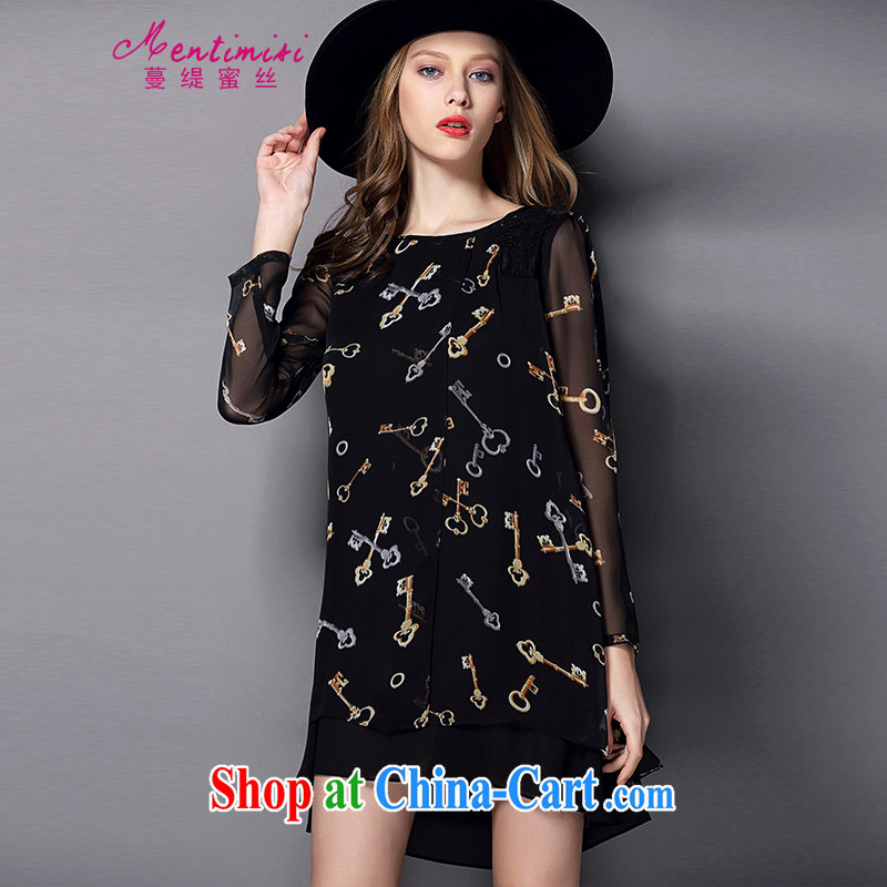 Mephidross economy honey, the European site spring 2015 new stamp duty in Europe and long-sleeved high stitching snow woven large code dresses M 2827 black 5 XL