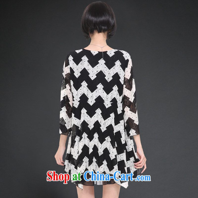 Morning would be 2015 spring and summer with new Korean version 200 jack and indeed XL women mm thick collision color patterns in loose cuff version snow woven dresses black 5 XL (recommendations 180 - 200 catties, morning, and shopping on the Internet