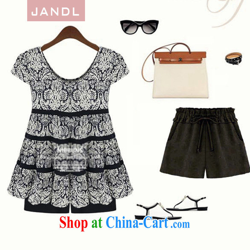 JANDL 2015 spring new, larger female small floral short-sleeved round-collar cake short skirt ultra-short dress light gray XL, JANDL, shopping on the Internet