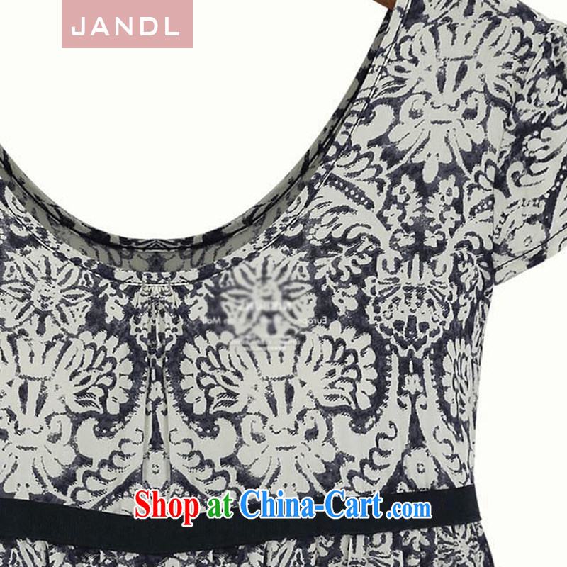 JANDL 2015 spring new, larger female small floral short-sleeved round-collar cake short skirt ultra-short dress light gray XL, JANDL, shopping on the Internet