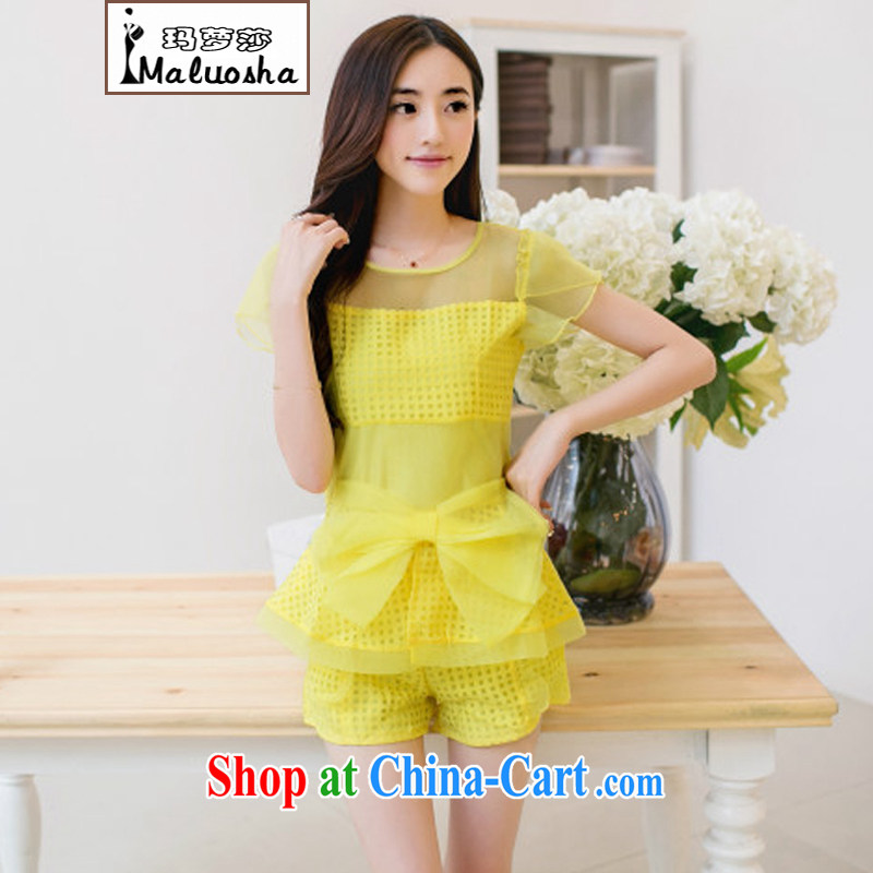 Margaret Elizabeth Kahlo's 2015 summer new Korean version small Hong Kong wind of Yuan beauty charm lace T-shirt shorts Leisure package two-piece yellow S, Margaret Elizabeth prey Veng (maluosha), online shopping