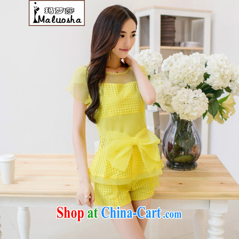 Margaret Elizabeth Kahlo's 2015 summer new Korean version small Hong Kong wind of Yuan beauty charm lace T-shirt shorts Leisure package two-piece yellow S, Margaret Elizabeth prey Veng (maluosha), online shopping