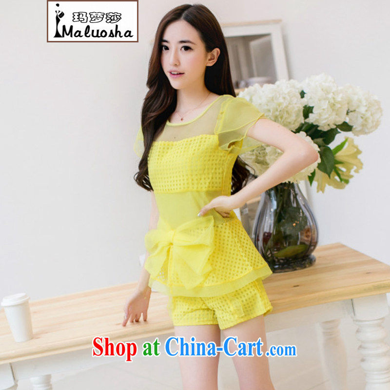 Margaret Elizabeth Kahlo's 2015 summer new Korean version small Hong Kong wind of Yuan beauty charm lace T-shirt shorts Leisure package two-piece yellow S, Margaret Elizabeth prey Veng (maluosha), online shopping