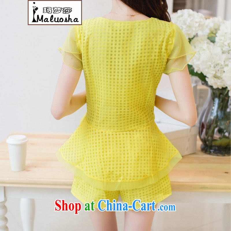 Margaret Elizabeth Kahlo's 2015 summer new Korean version small Hong Kong wind of Yuan beauty charm lace T-shirt shorts Leisure package two-piece yellow S, Margaret Elizabeth prey Veng (maluosha), online shopping