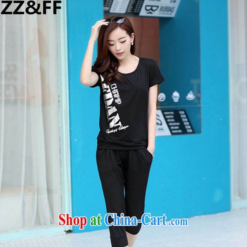 ZZ _FF 2015 summer new, mm thick and indeed increase, female new summer sport and leisure package short sleeve XL two-piece black XXXL