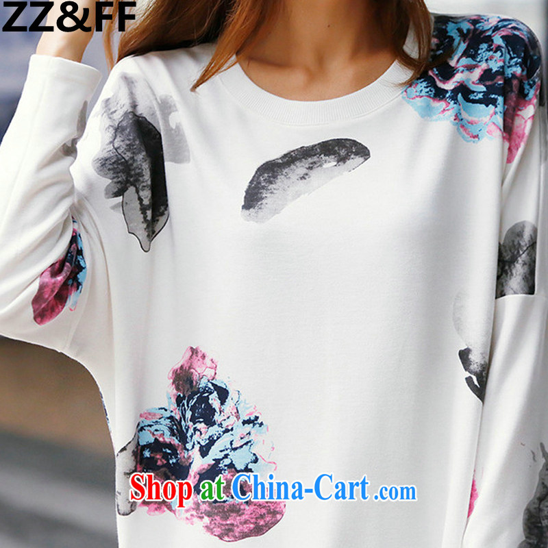 ZZ &FF 2015 summer new, larger female stamp loose long-sleeved shirt T Korean Sports & Leisure long-sleeved T-shirt Batman T-shirt solid white T-shirt, XL ZZ &FF, shopping on the Internet