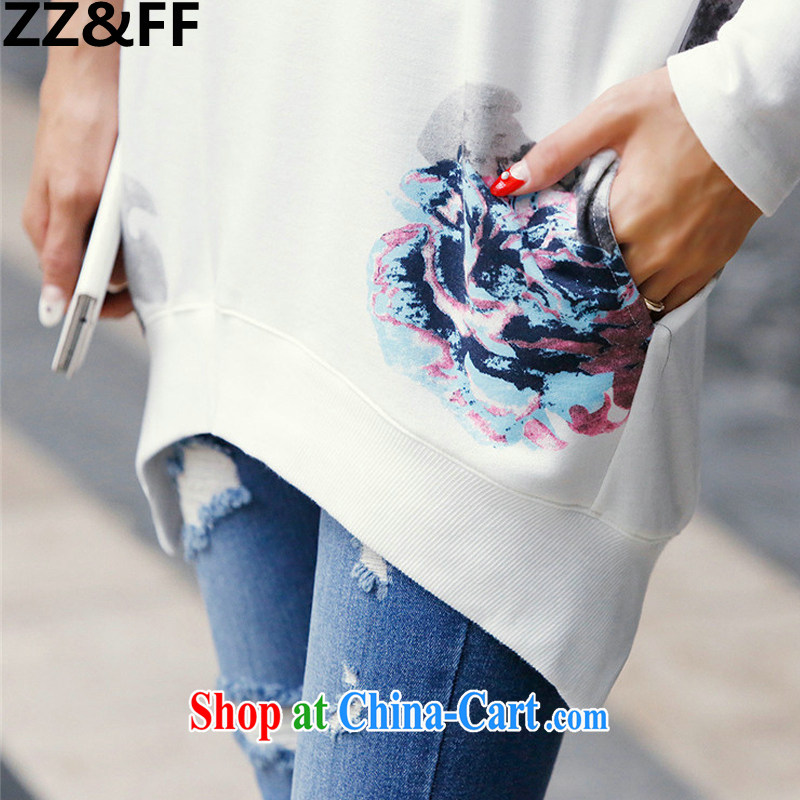 ZZ &FF 2015 summer new, larger female stamp loose long-sleeved shirt T Korean Sports & Leisure long-sleeved T-shirt Batman T-shirt solid white T-shirt, XL ZZ &FF, shopping on the Internet