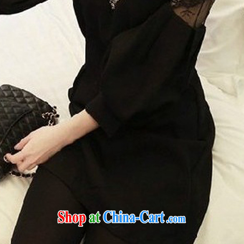 In 2015 Arthur's spring and summer with new, increased in Europe and America, female loose thick mm video thin and thick, long lace T-shirt long-sleeved T-shirt solid dress girls black XXXL, Jane Arthur, shopping on the Internet