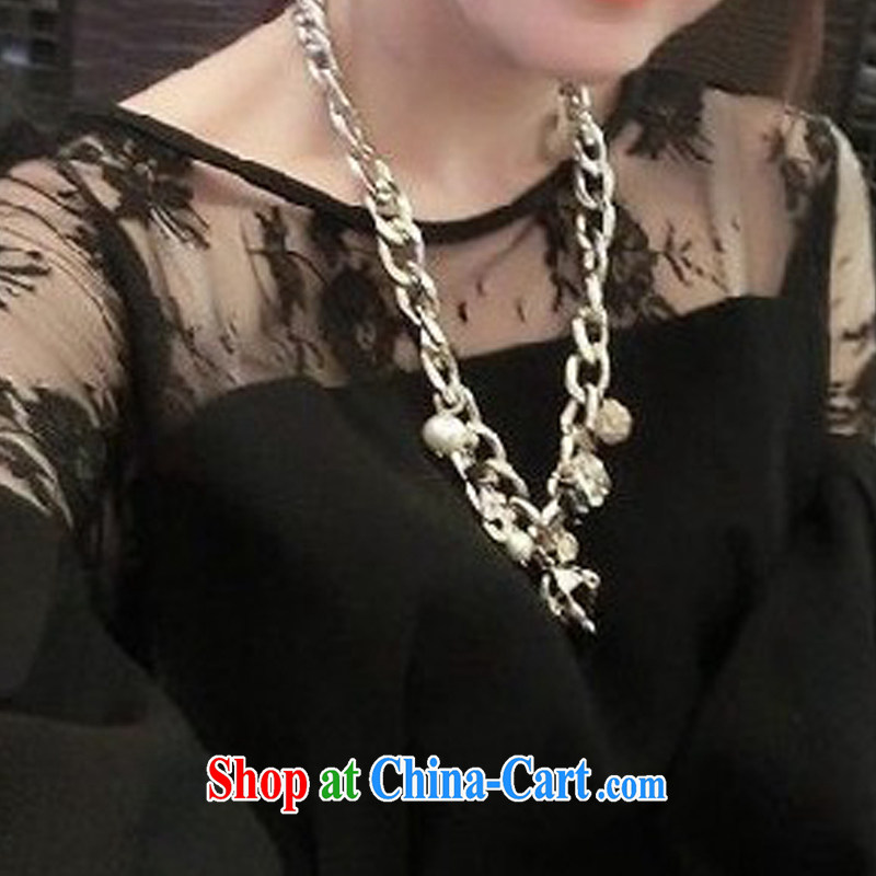 In 2015 Arthur's spring and summer with new, increased in Europe and America, female loose thick mm video thin and thick, long lace T-shirt long-sleeved T-shirt solid dress girls black XXXL, Jane Arthur, shopping on the Internet