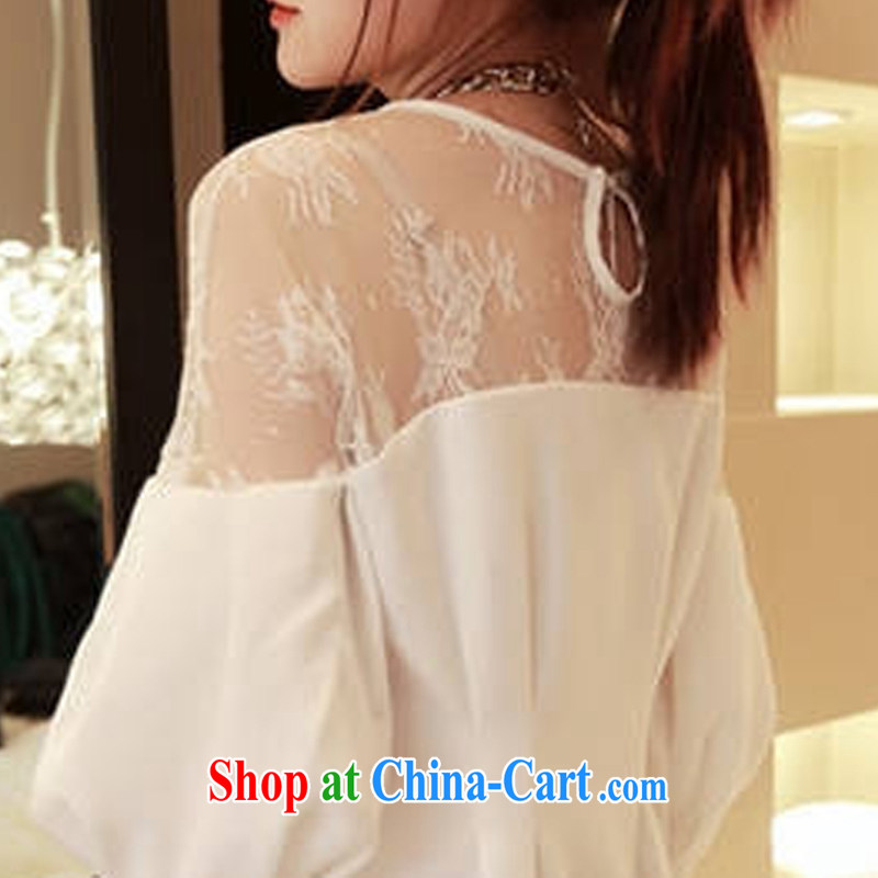 Cayman, slavery 2015 spring and summer, the increase in Europe and America, female loose thick mm video thin and thick, long, lace shirt long-sleeved T-shirt solid dresses white XXL, the slave (Manhanu), online shopping
