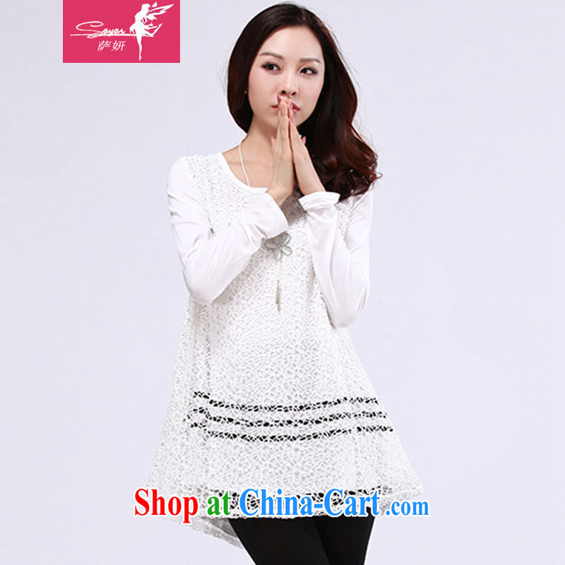 Mr. Yu-na 2015 summer new women with large, female video thin thick sister Korean version lace stitching long-sleeved shirt T female summer - 6028 white XXXXXL, al-yeon, shopping on the Internet