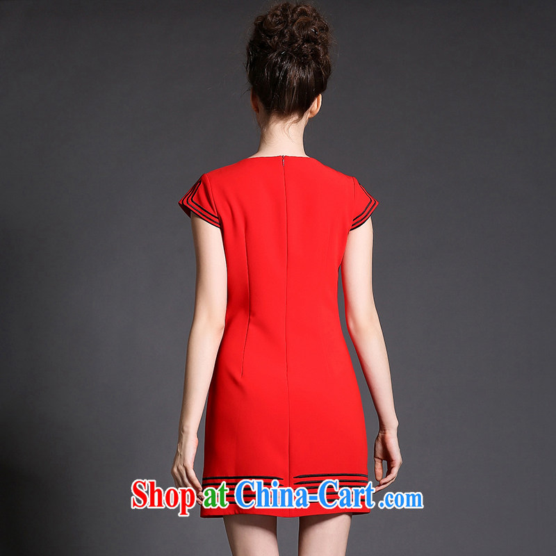 Connie's dream 2015 new summer is the XL female 200 Jack high-end European and American short-sleeved dresses embroidery style graphics thin skirt G 1572 red XXXL, Connie dreams, shopping on the Internet