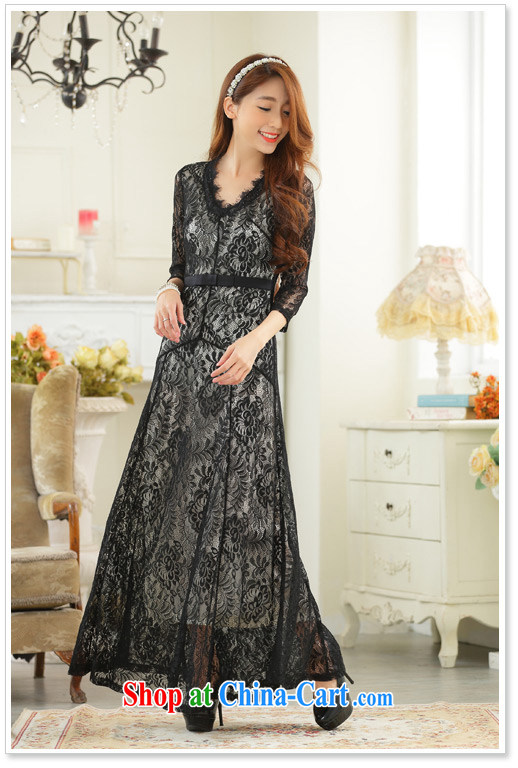The delivery package as soon as possible the European and American style Openwork lace long skirt XL stylish beauty V collar elegant dress 7 cuff spring and summer women black 3 XL approximately 165 - 180 Jack pictures, price, brand platters! Elections are good character, the national distribution, so why buy now enjoy more preferential! Health